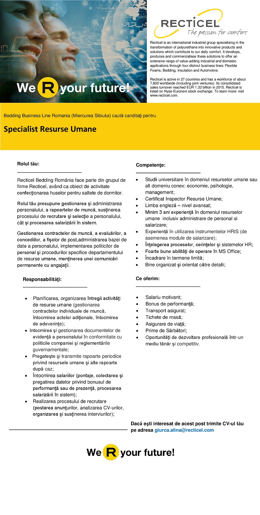 Specialist Resurse Umane Miercurea Sibiului S C Recticel