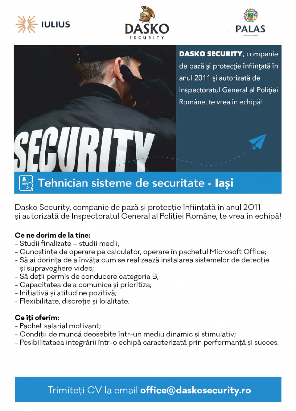 Tehnician Sisteme De Securitate IaÈ™i Dasko Security S R L Aplica Pe Ejobs