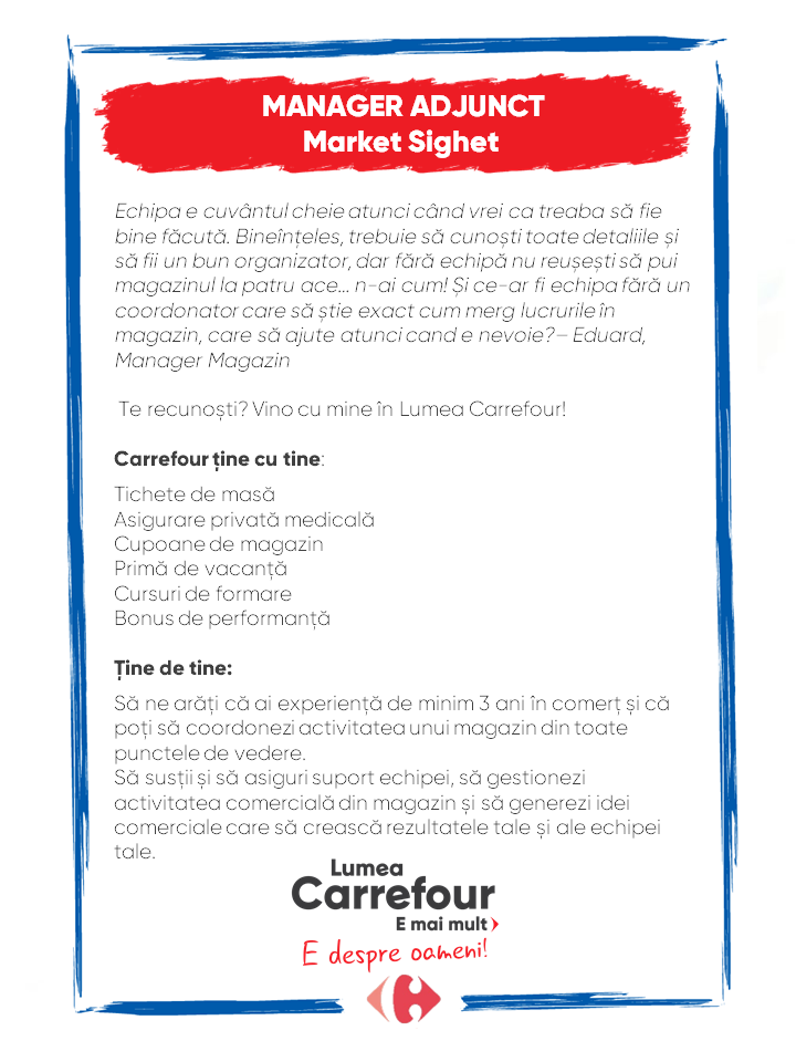 Manager Adjunct La Carrefour Market Sighet Carrefour Supermarket Aplica Pe Ejobs