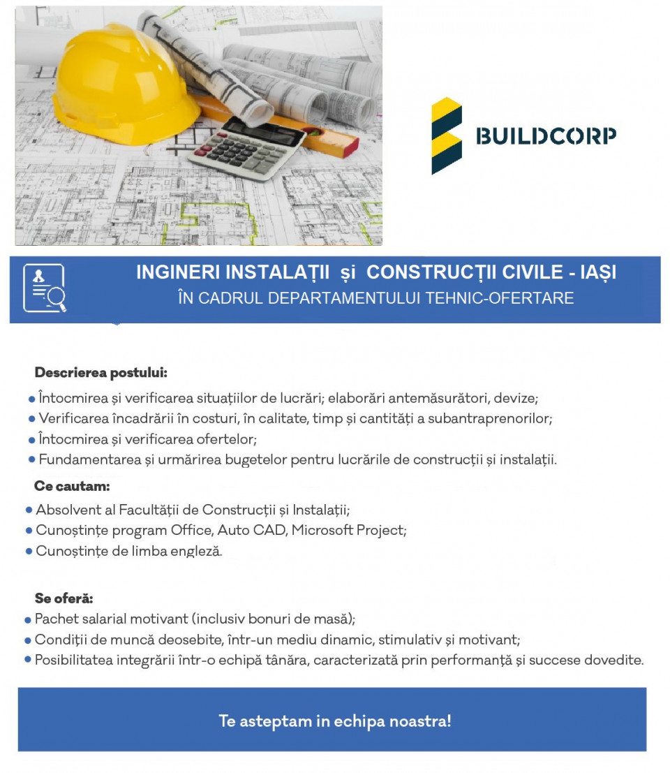 Inginer Ofertare Iasi Build Corp Development Srl Aplica Pe Ejobs