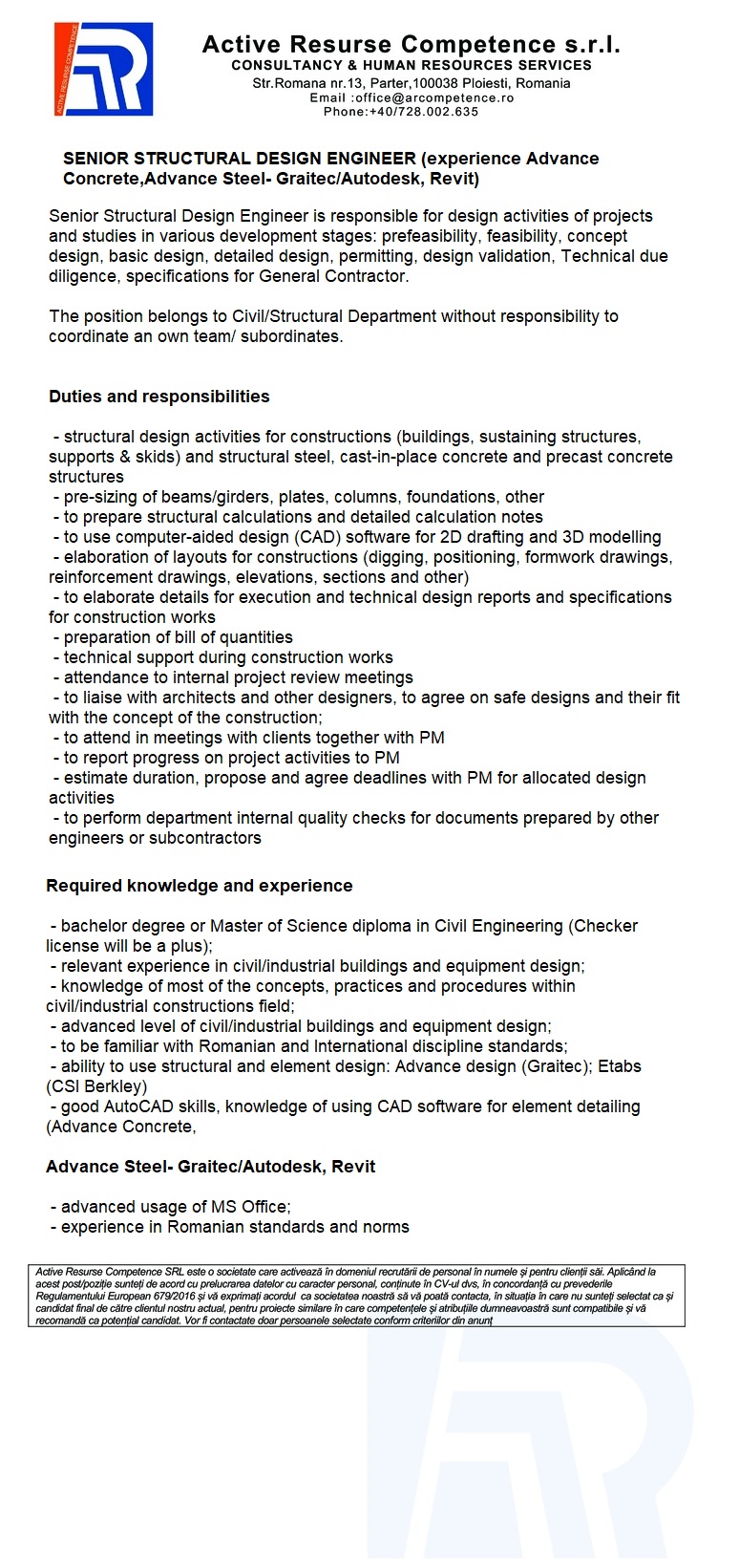 senior-structural-design-engineer-active-resurse-competence-s-r-l