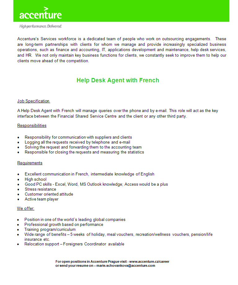 Help Desk Agent With French Prague Accenture Apply On Ejobs