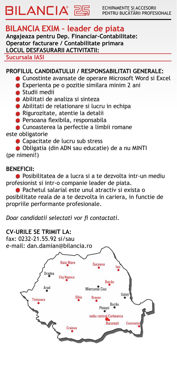 Operator Facturare Contabilitate Primara S C Bilancia Exim S R L Aplica Pe Ejobs